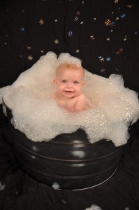 Get your business baby fresh! baby in bubble bath