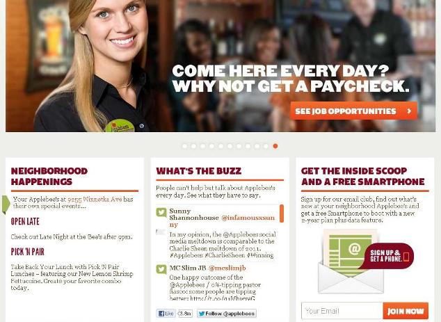 applebees.com home page