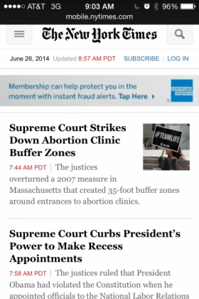 NYTimes mobile home page