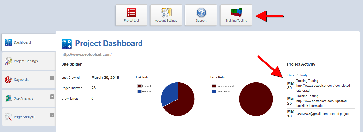 SEOToolSet Lite project dashboard