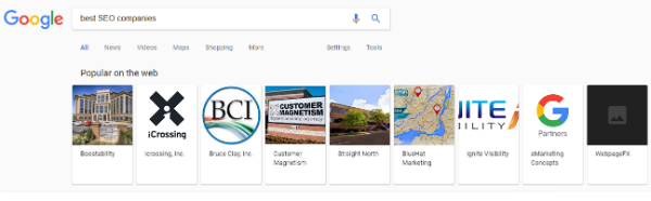 best seo companies - Google results carousel