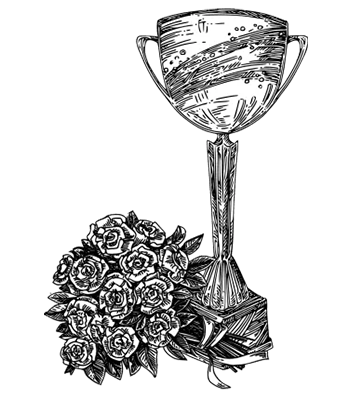 Trophy with bouquet representing wins