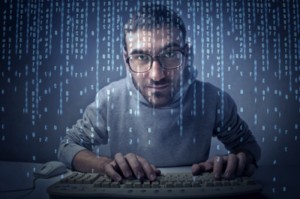 technical guy looking at code