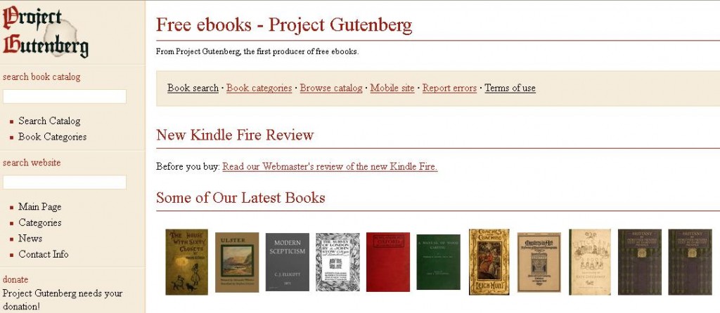 Screenshot of Project Gutenberg