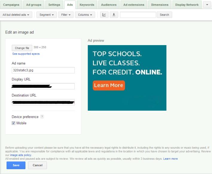check box for mobile on image ad