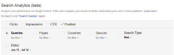 Search Analytics Report with Position Metric
