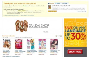 Example of an Amazon.com Thank You Page