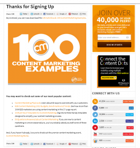 Content Marketing Institute Thank You Page Example