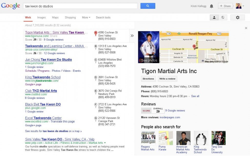 Screenshot of Google Local Business Listings 