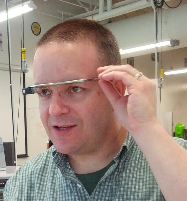 Matt McGee wearing Google Glass.