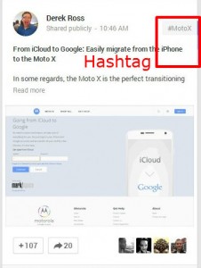 google+ post with hashtags