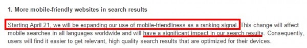 Google blog about mobile friendly search