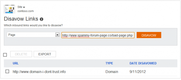 Bing's disavow links tool.