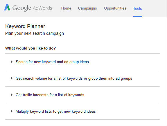 adwords keyword planner start