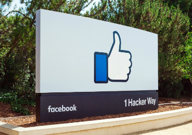 Facebook headquarters sign on Hacker Way