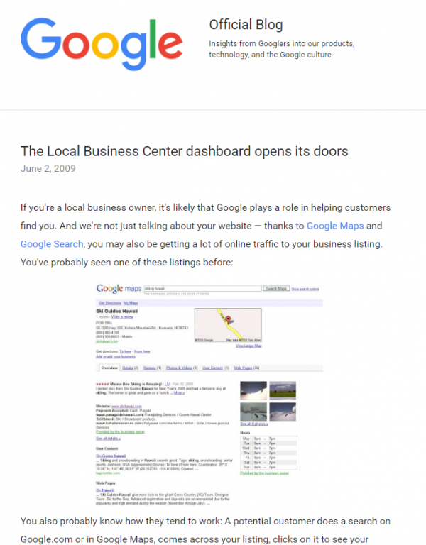 google blog on local dashboard