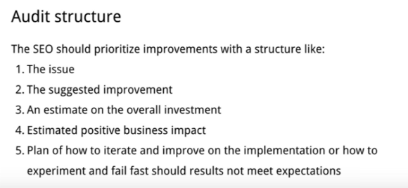 Audit structure per Google's 'How to Hire an SEO'