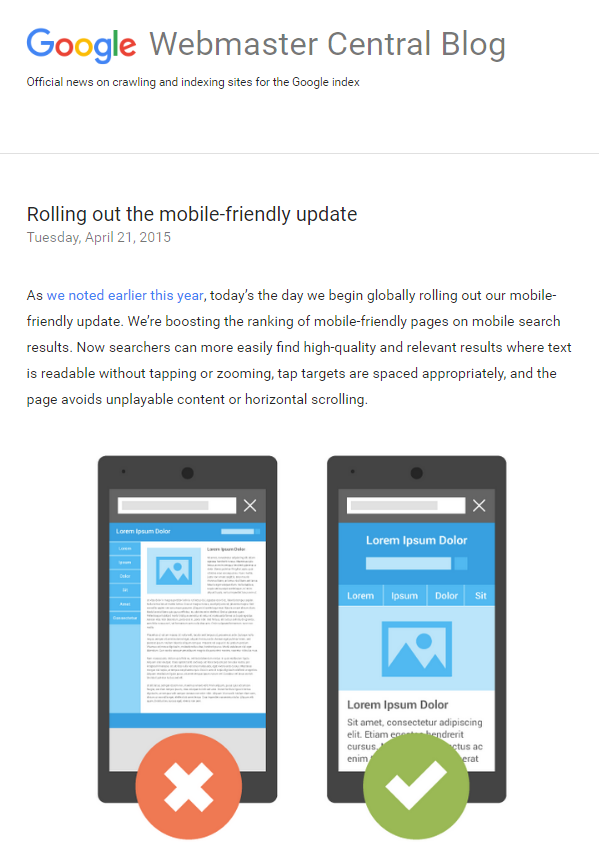 google blog post on mobile-friendly update