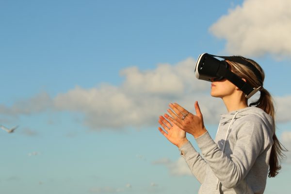 woman wearing virtual reality headset