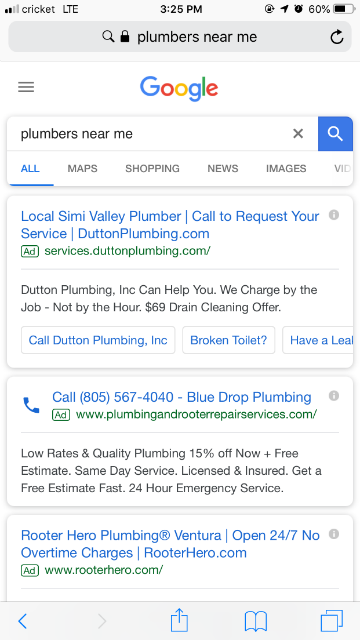 Google search results with all ads above the fold