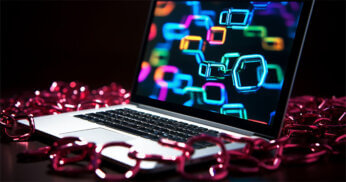 Colored chain links displayed on laptop screen.