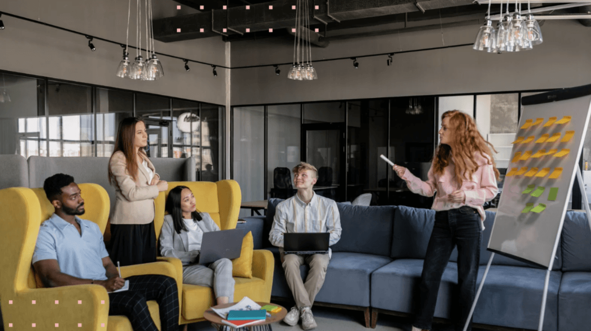 A group of people creating a project plan.