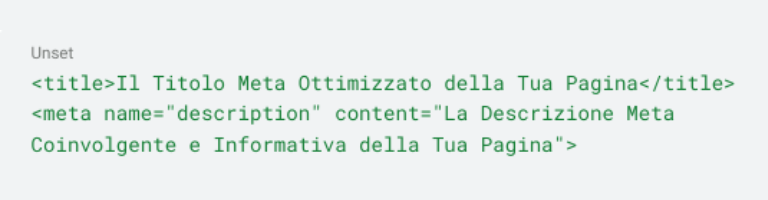 Meta title e meta description in codice HTML