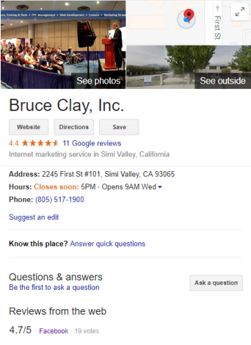 Knowledge Graph box for Bruce Clay, Inc.