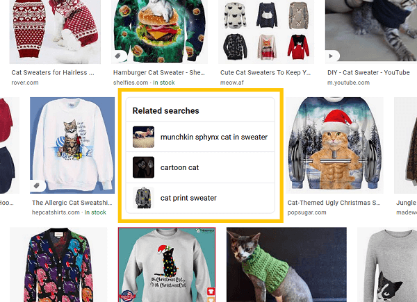 Suggested "related searches" in Google Images SERP.
