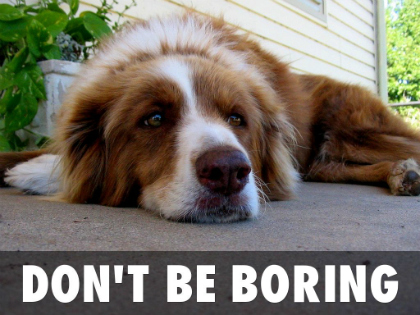 Dog looking bored captioned Don't be boring