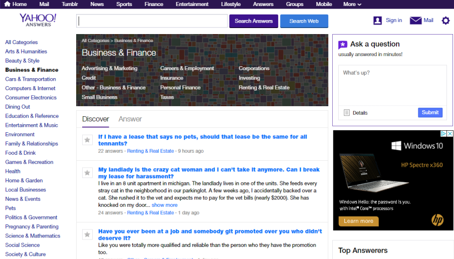 Yahoo Answers Page.