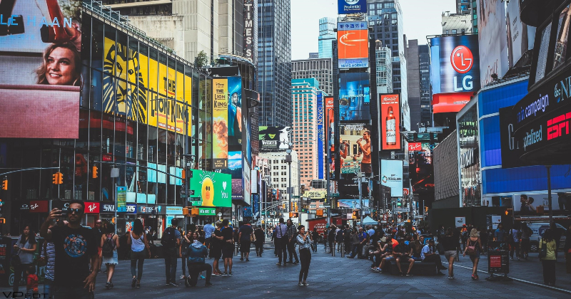 Crowd in New York City street.