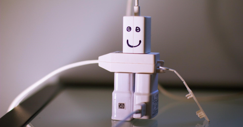 Bot made from cords plugged in to each other.