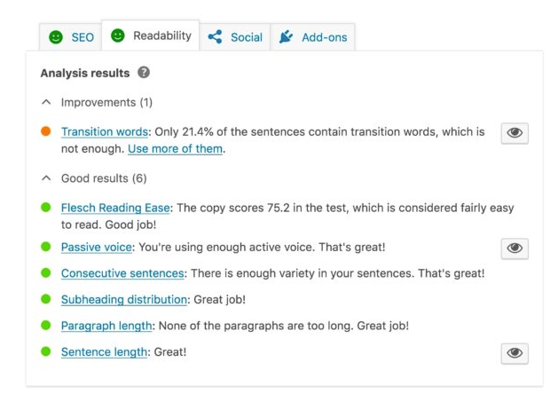 Yoast SEO readability information.