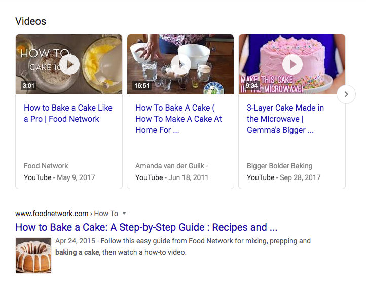 Video results in Google SERP.