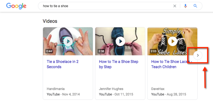 Video carousel shown in Google search results.
