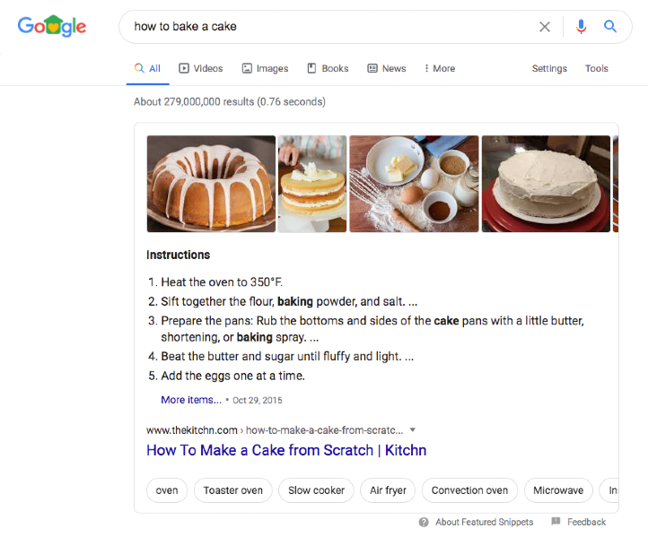 Google featured snippet example.