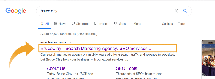 Title tag showing in Google search result.