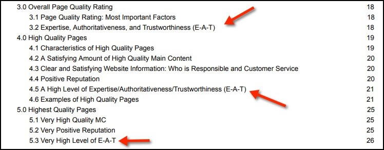 Google quality guidelines on E-A-T.