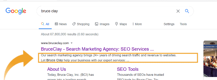 Description showing in Google SERP.