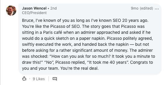 Screenshot of LinkedIn comment.