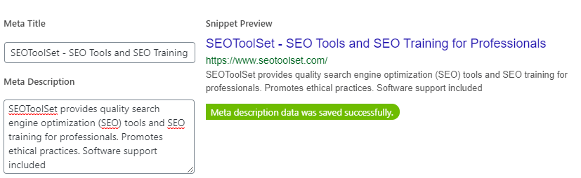 Yoast SEO title and description fields.