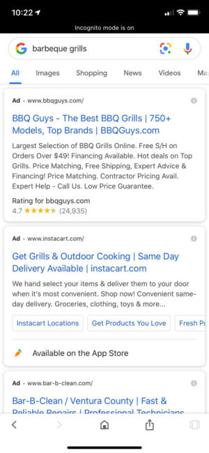 Google PPC ads - example in mobile search results.