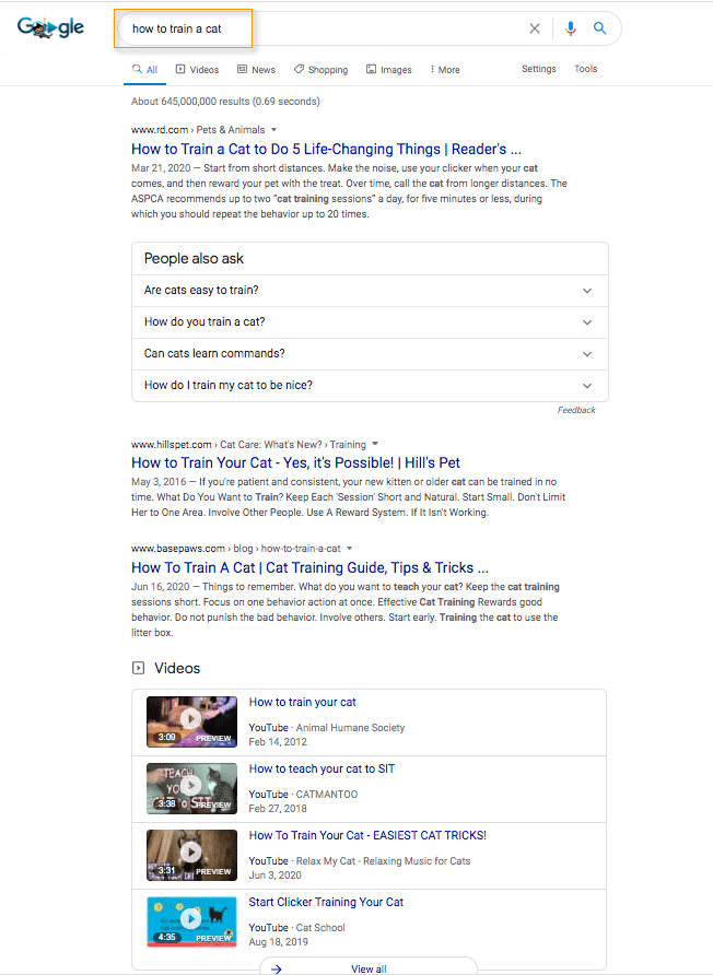 Example Google search results page.