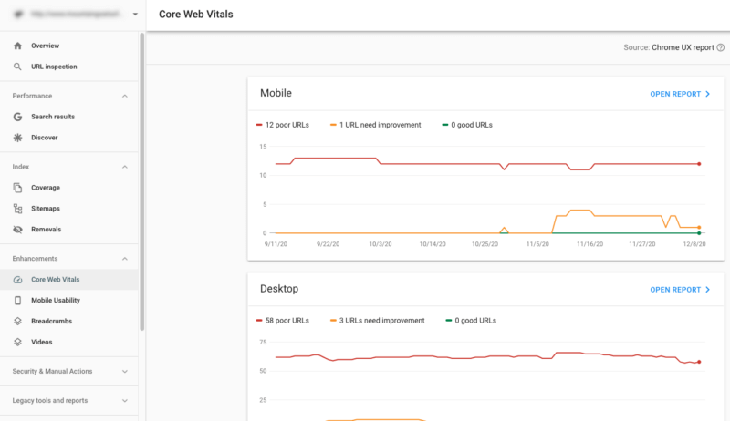 Core Web Vitals report.