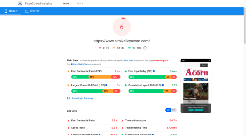PageSpeed Insights tool.