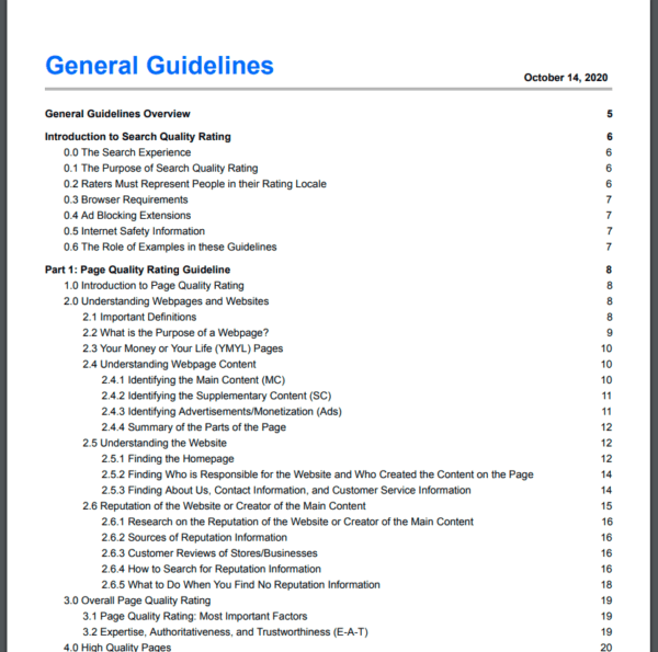 Search Quality Evaluator Guidelines TOC.