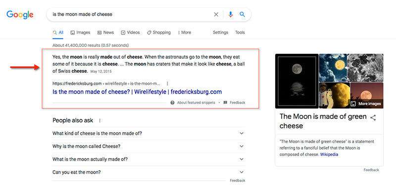 A Google SERP displaying featured snippet of information pulled from a third-party website.