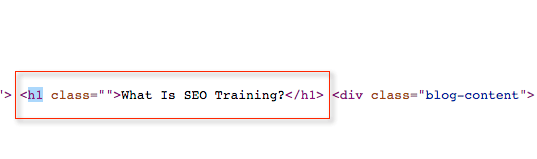 HTML code displaying H1 tag.