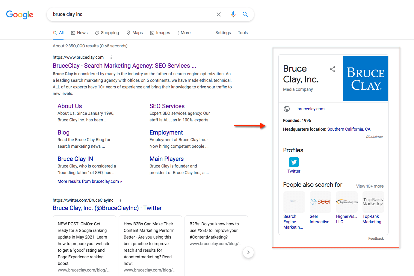 A Google SERP knowledge panel of Bruce Clay Inc.